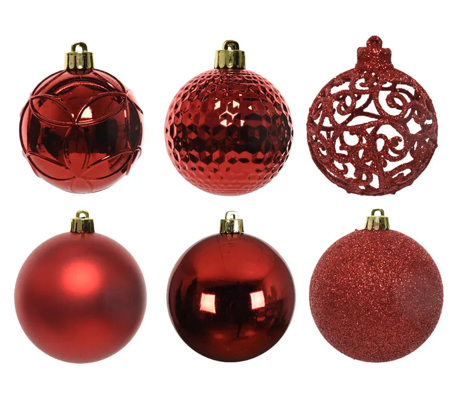 Baubles 6cm - Shatterproof Mix - Christmas Red