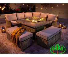 Load image into Gallery viewer, Heritage Grand Square Casual Dining Set with Gas Firepit - Beech
