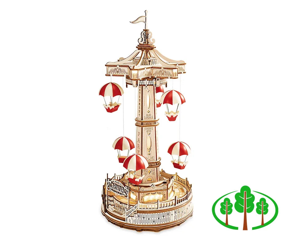 Parachute Tower DIY Music Box 3D Wooden Puzzle