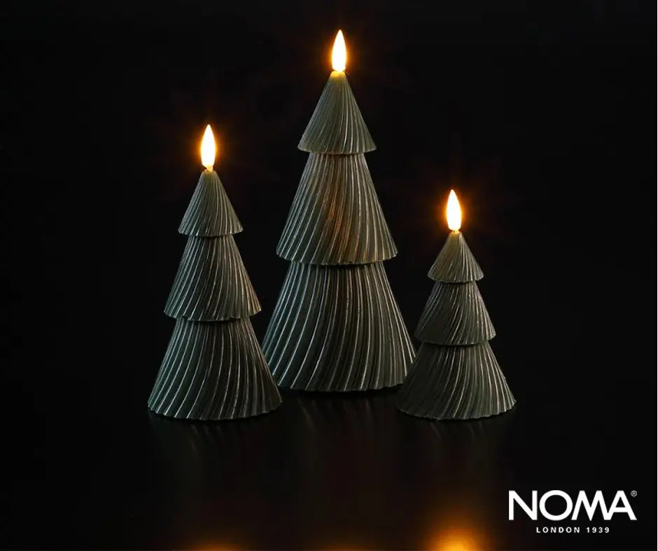 Set of 3 Christmas Tree Wax Candle Lights - Green