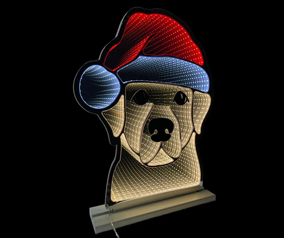 60cm Infinity Light Christmas Dog With Wooden Base